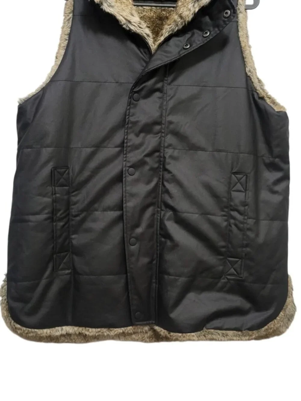 Tuckernuck Emilia Black Waxed Reversible Vest Faux Fur Sleeveless Jacket